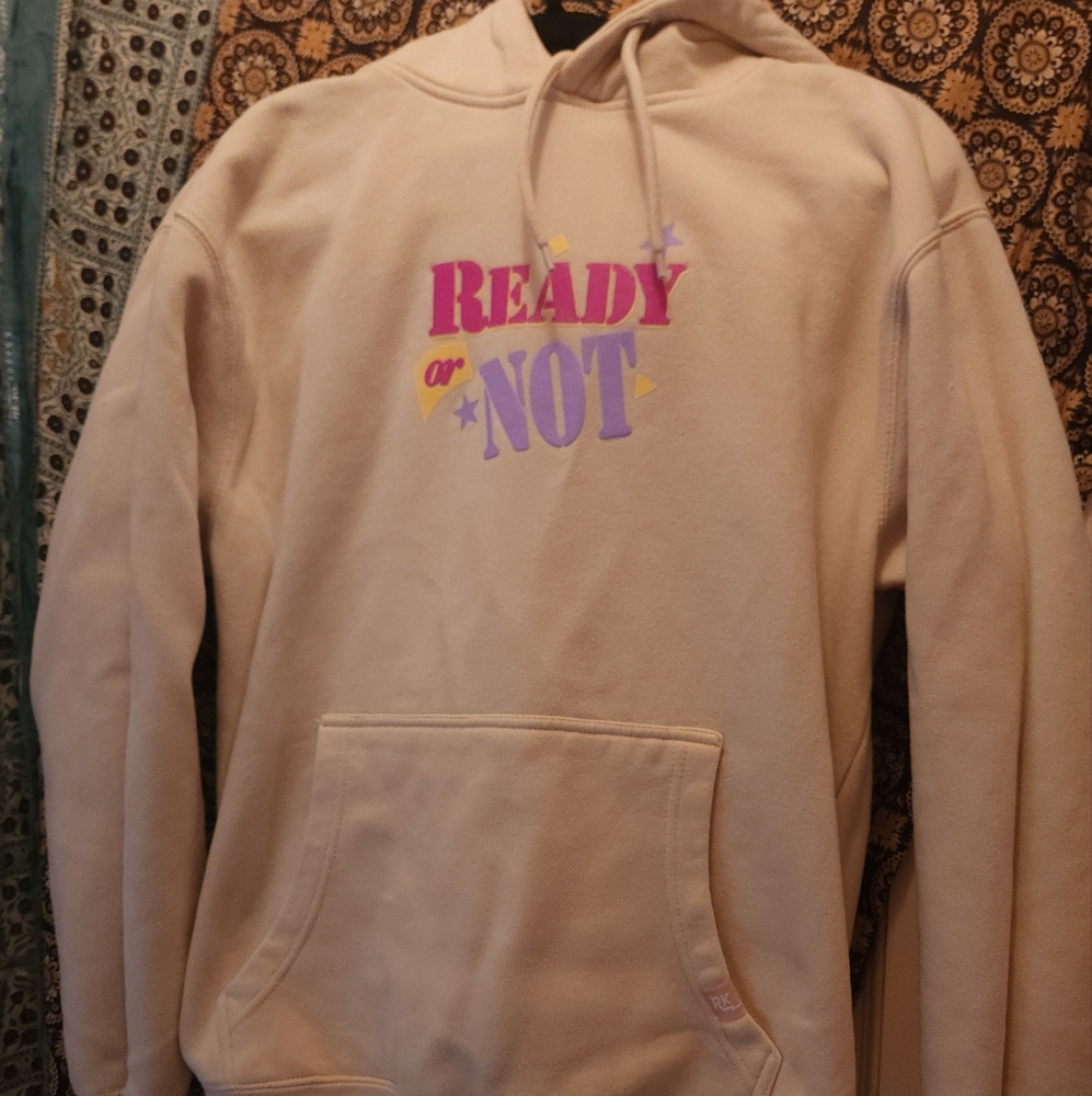 Cream Hoodie with Colorful 'Ready or Not' Print